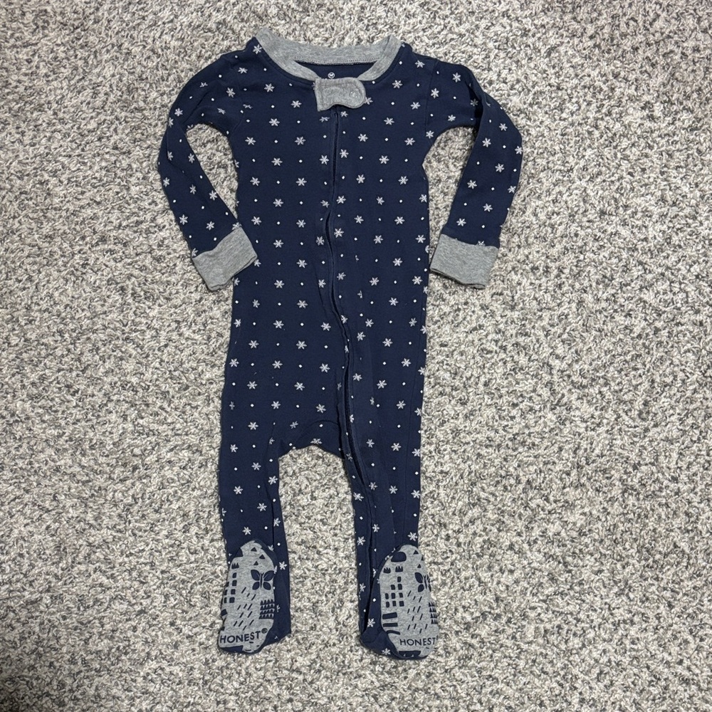 Cozy Navy Snowflake Print Kids Footie Pajamas